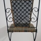 Chaise en fer forgé et rotin,  pliante  et vintage