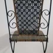 Chaise en fer forgé et rotin,  pliante  et vintage