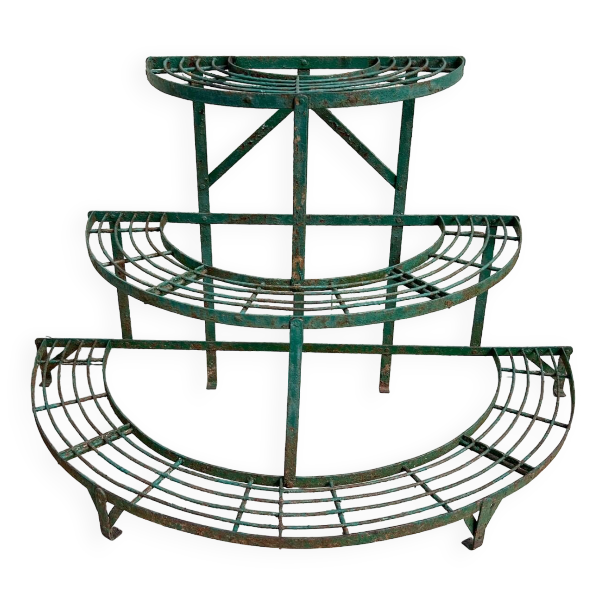 Half-moon plant holder in green wrought iron 1930