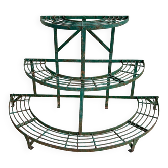 Half-moon plant holder in green wrought iron 1930