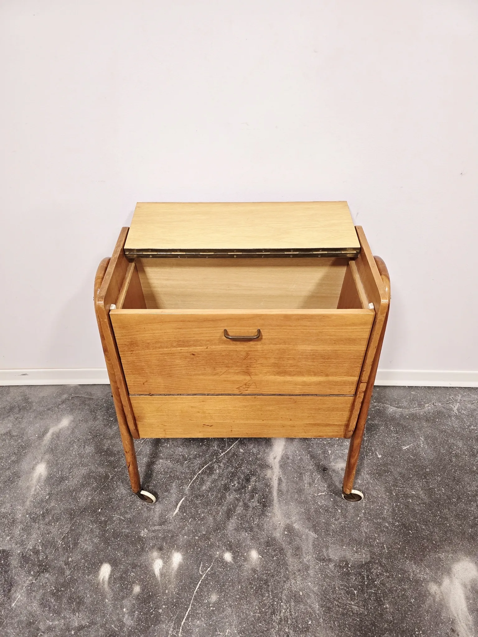 Rare 1970s Danish-Style Wooden Cabinet on Wheels | Vintage Nightstand,