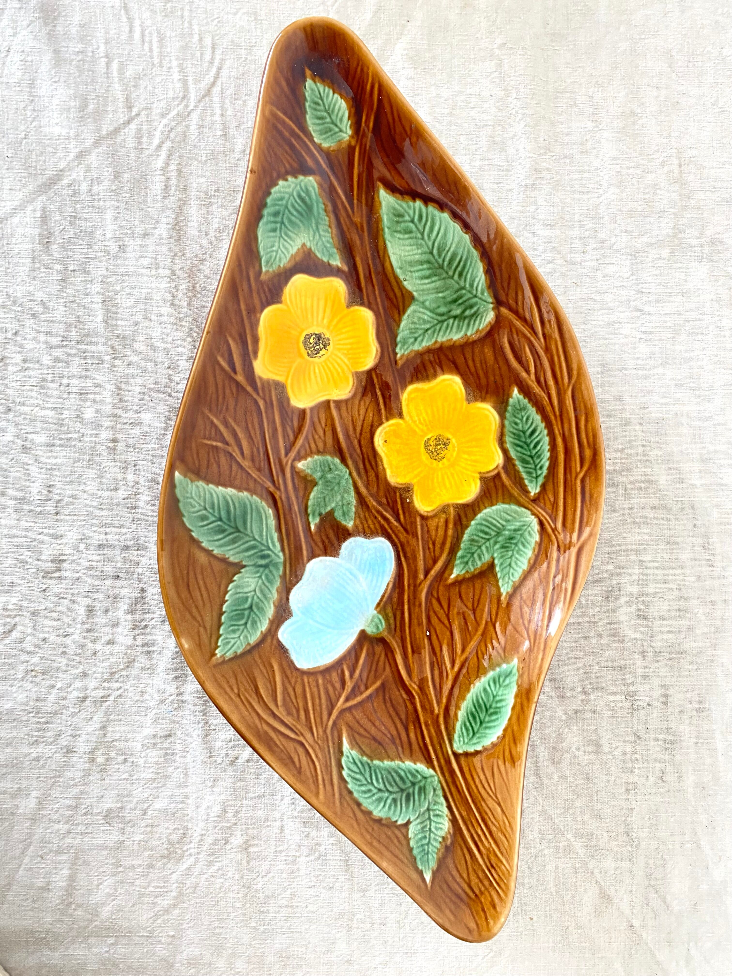 Vintage floral dish, Sarreguemines fruit bowl