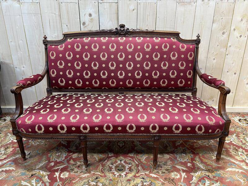 Banquette de style Louis XVI tissu bordeaux