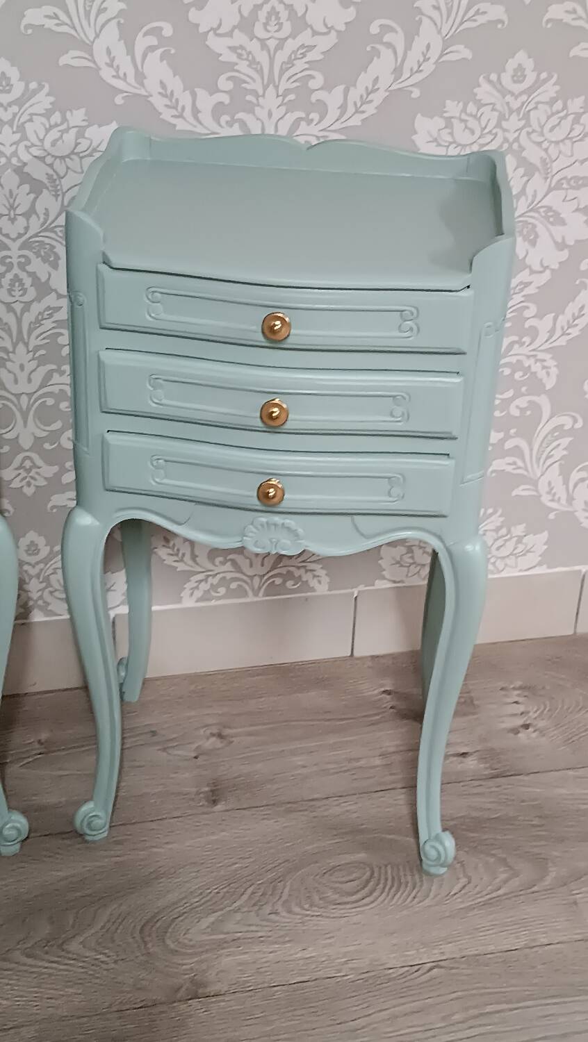 Louis XV style chest of drawers and bedside tables.