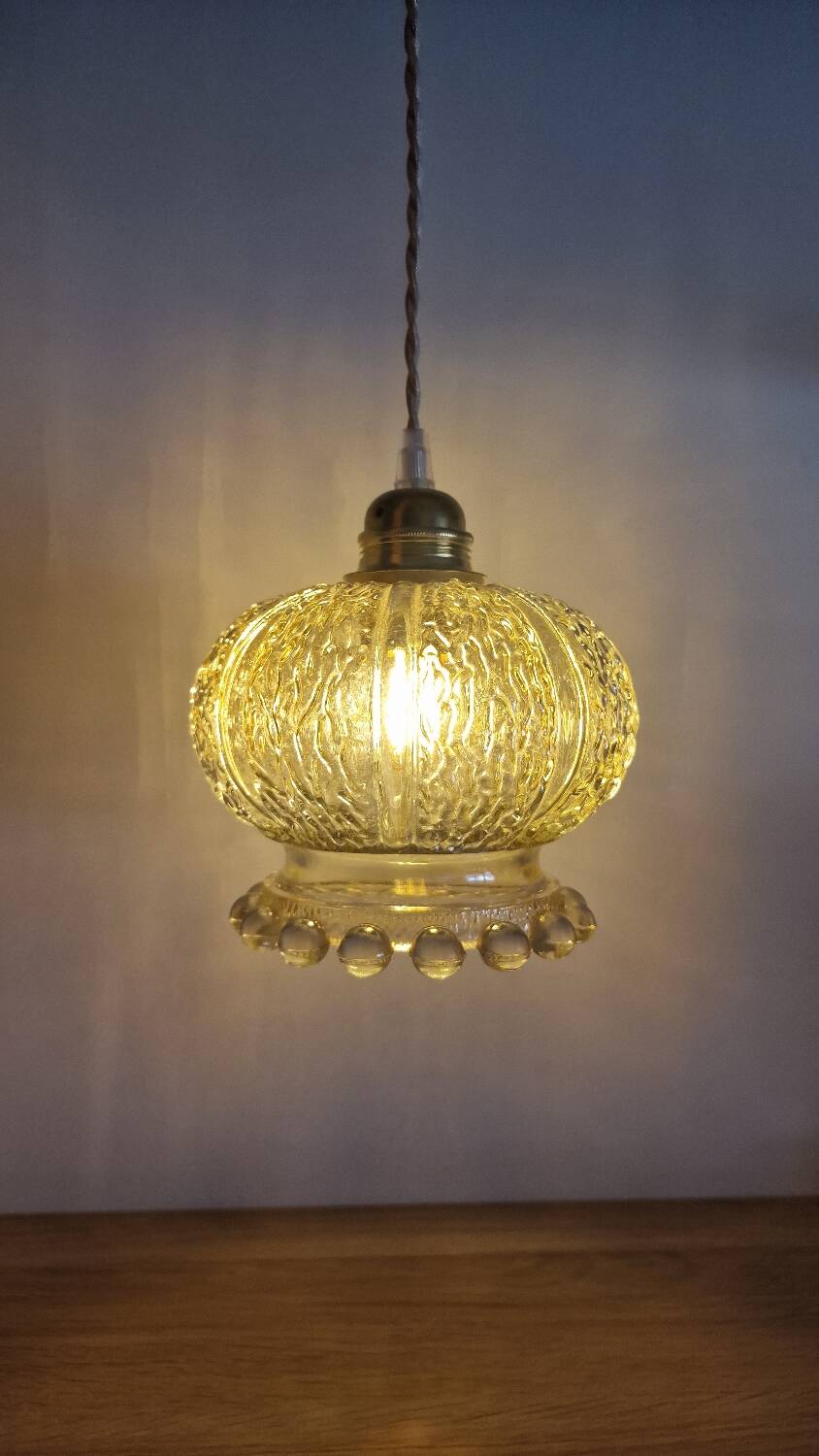 Textured amber pendant or portable lamp with pearl base