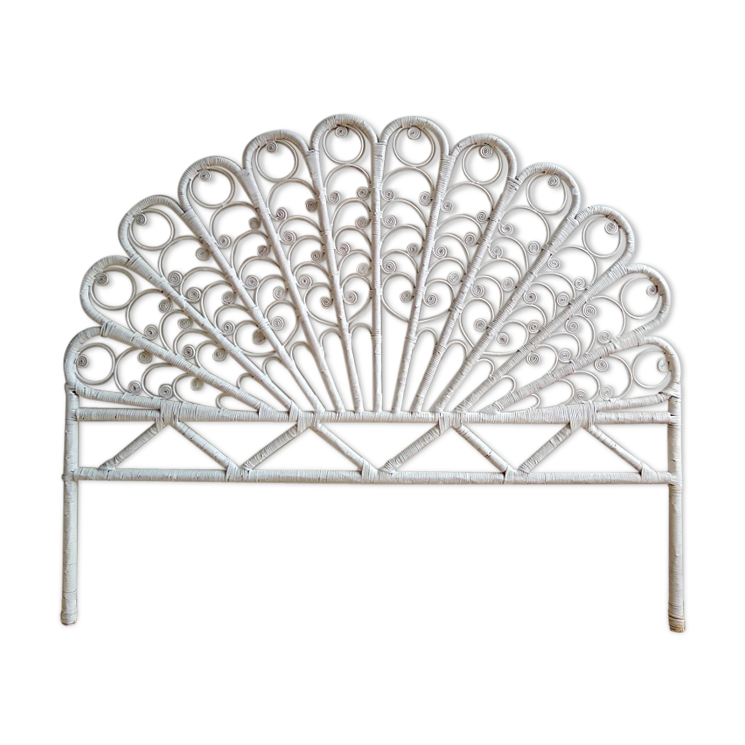 Peacock headboard white wicker