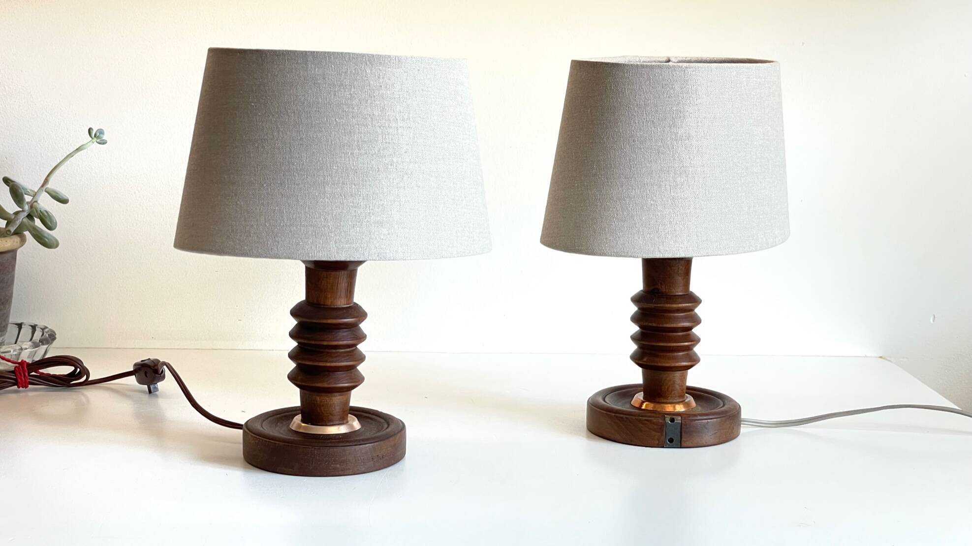 Pair of vintage wooden lamps