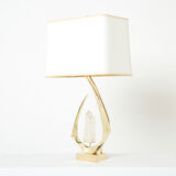 Paire de lampes en laiton cristal de roche signées Willy Daro