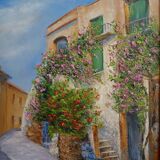 Tableau vue de village d Sud huile sur toile signée