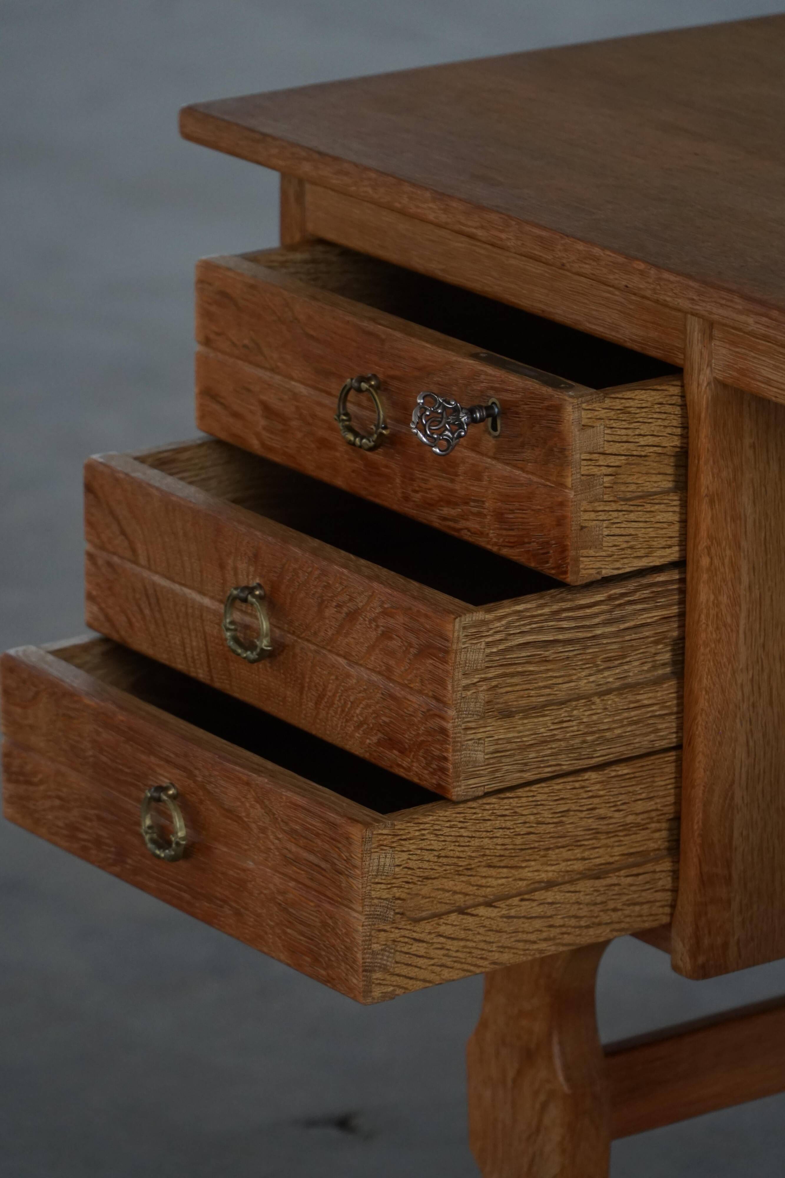 Free-standing oak desk, Mid-century modern Danish, Henning Kjærnulf, 1950s