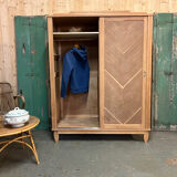 Armoire coulissante vintage en chêne brut