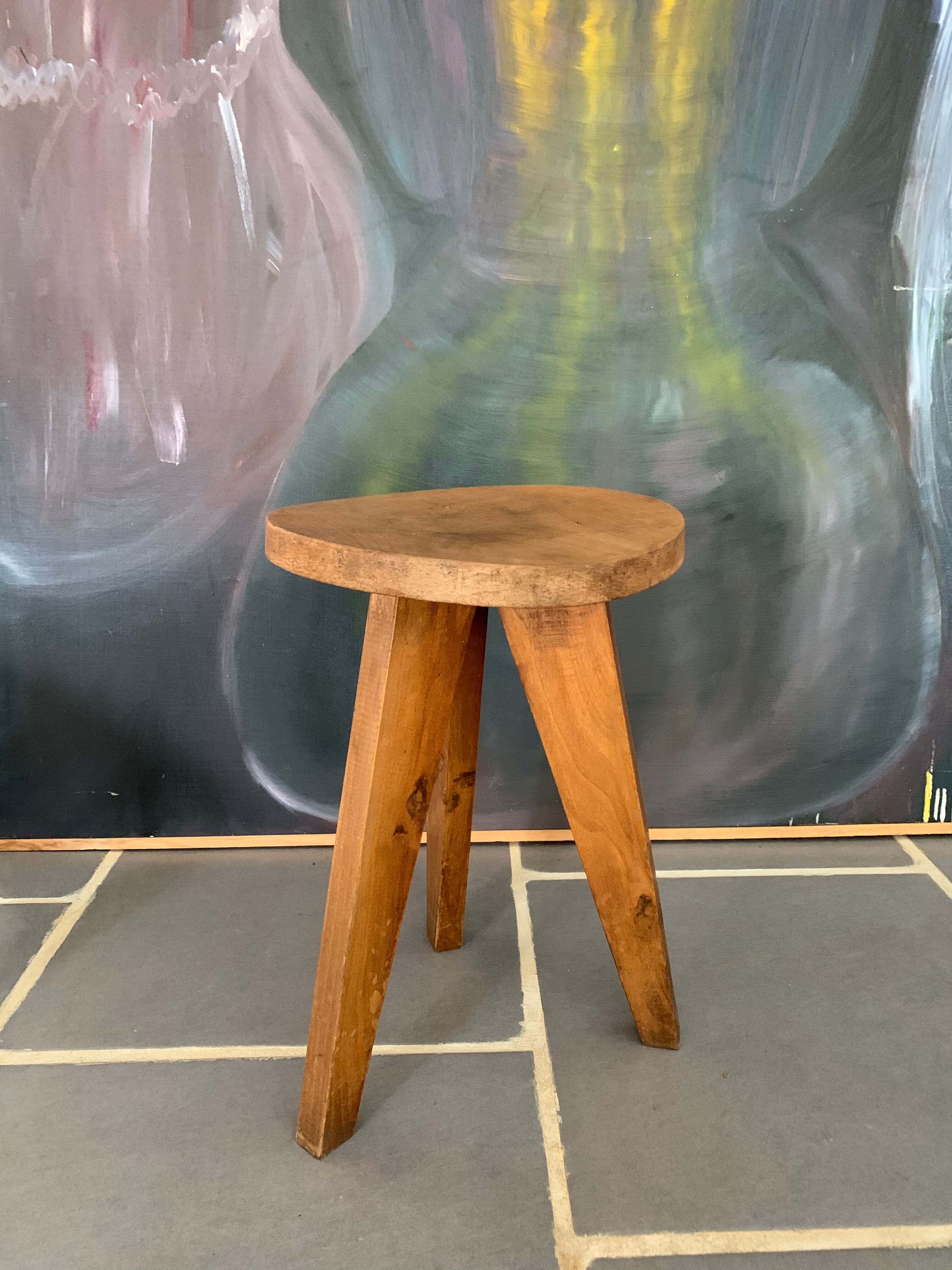 Vintage raw wood tripod stool