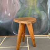 Vintage raw wood tripod stool