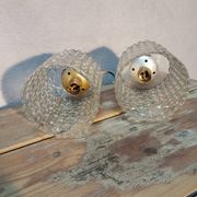 Pair of hanging lamps, glass and metal portable lamps