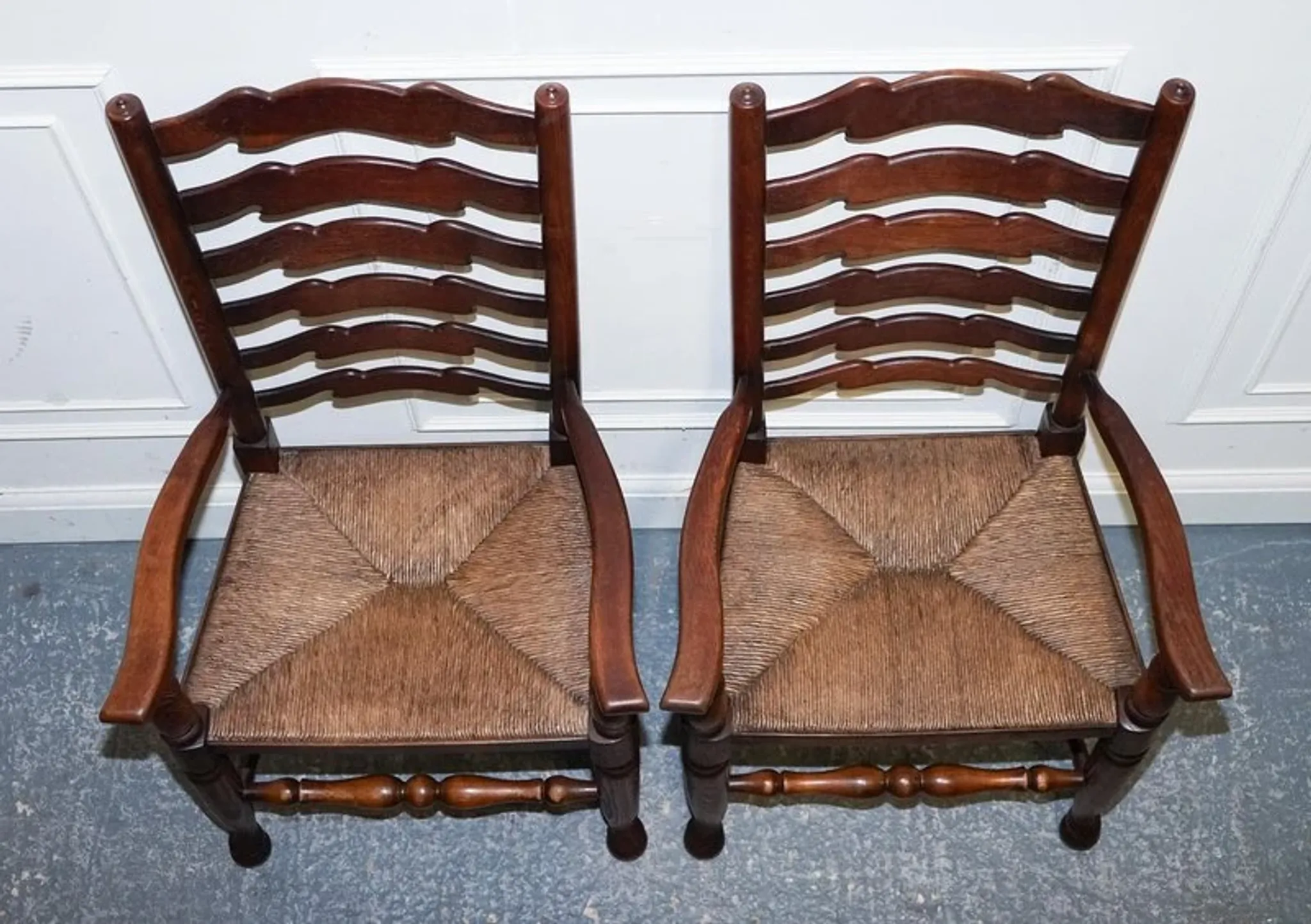 Antique Rush Seat Dining Chairs, England, 1910s, Set of 6