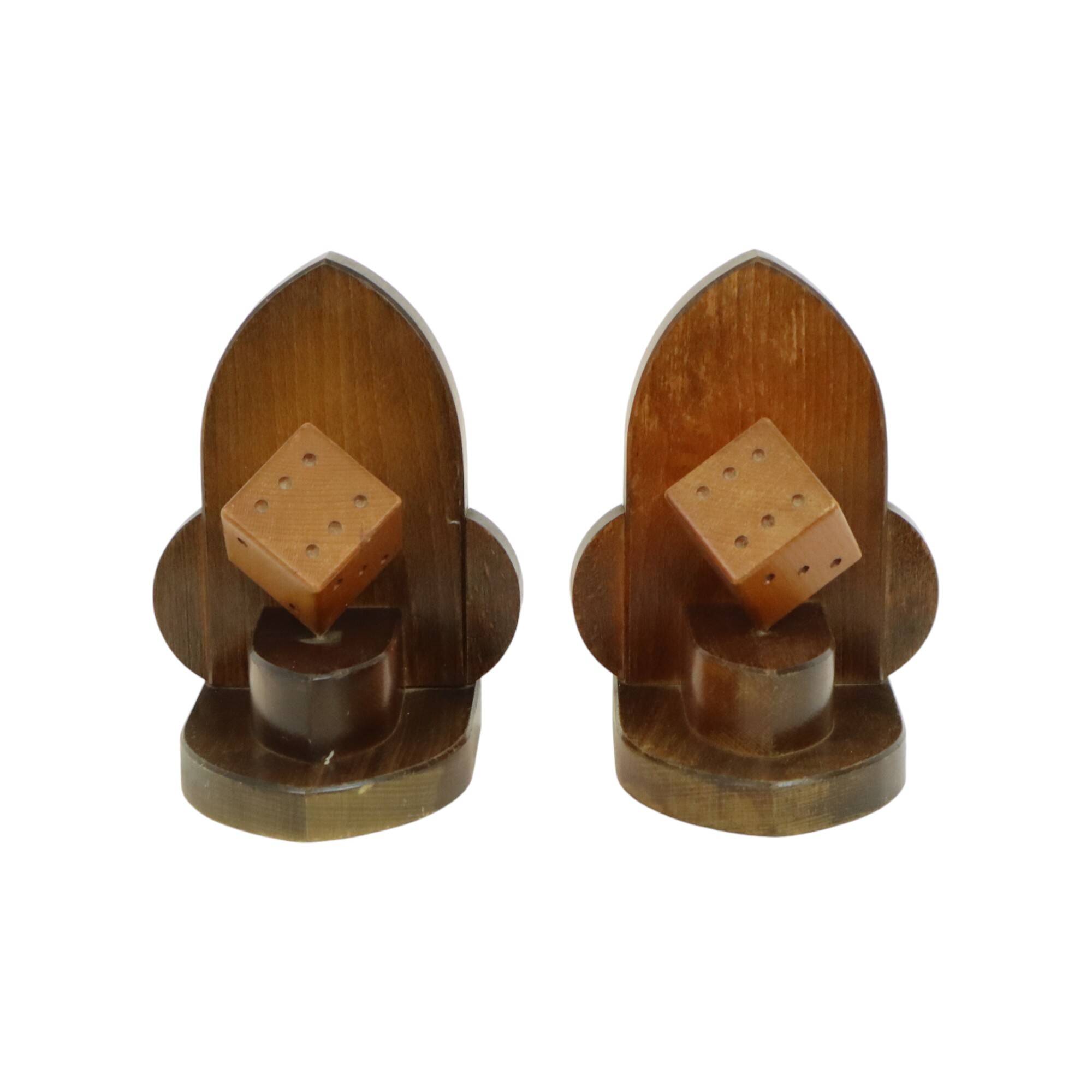 Vintage Wooden Dice Bookends Art Deco Style