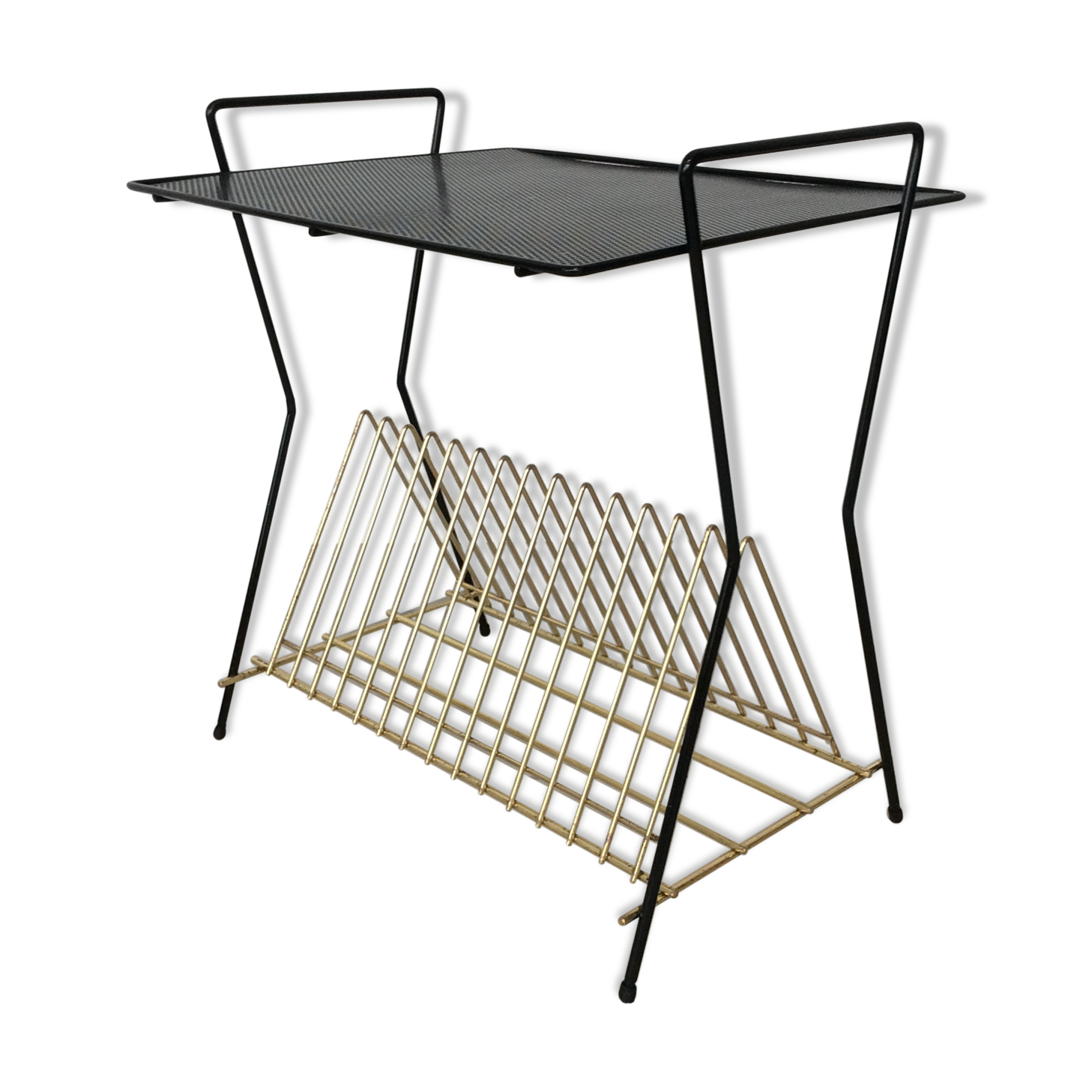Table support vinyles en métal noir et or
