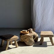 Small stool, rectangular accent stool in solid teak wabi-sabi H26.
