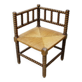 Fauteuil d'angle paillé bois tourné