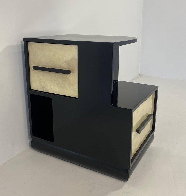Italian Art Deco Parchment and Black Lacquer Cabinet, 1940s