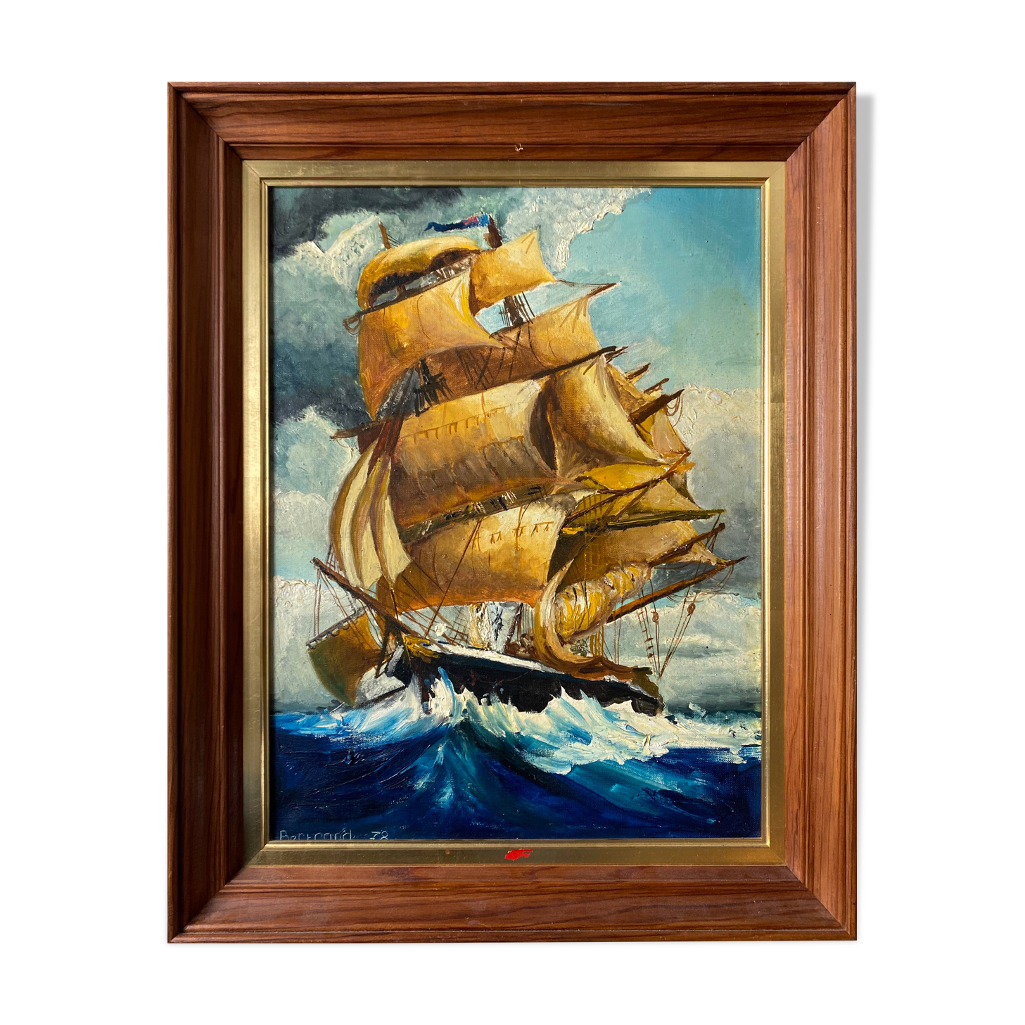 Painting "Three masts in turmoil" HST signed and dated 1978