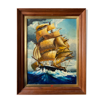 Painting "Three masts in turmoil" HST signed and dated 1978