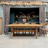 Grande table de ferme en chêne massif pieds croisés (rénovée)