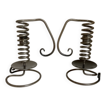 Paire de bougeoirs ressort spirale style Bouillot