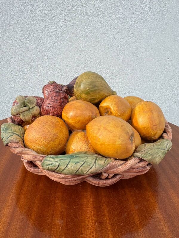 Corbeille à fruits trompe l’œil, Portugal années 70