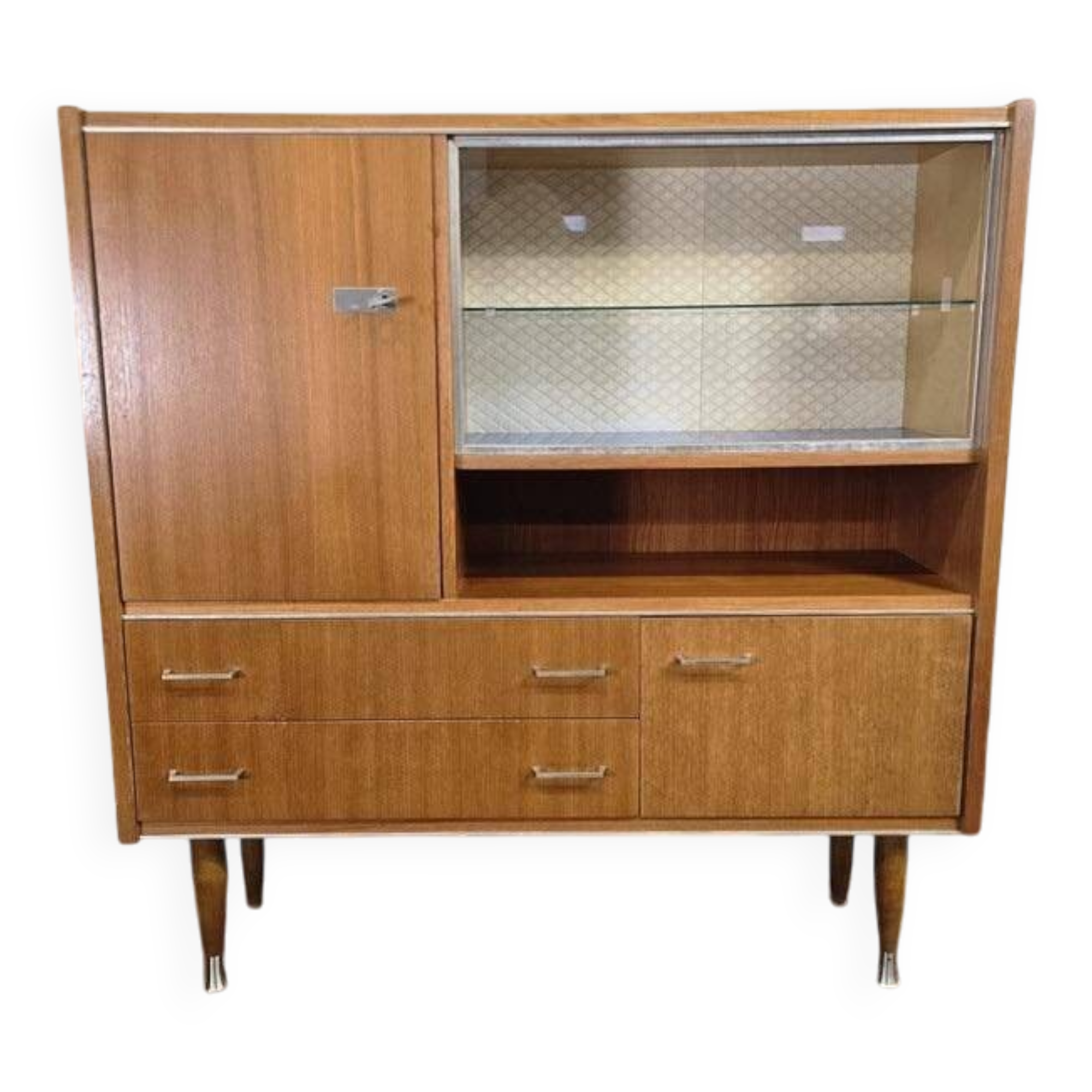 Buffet, meuble bar vitré vintage en bois