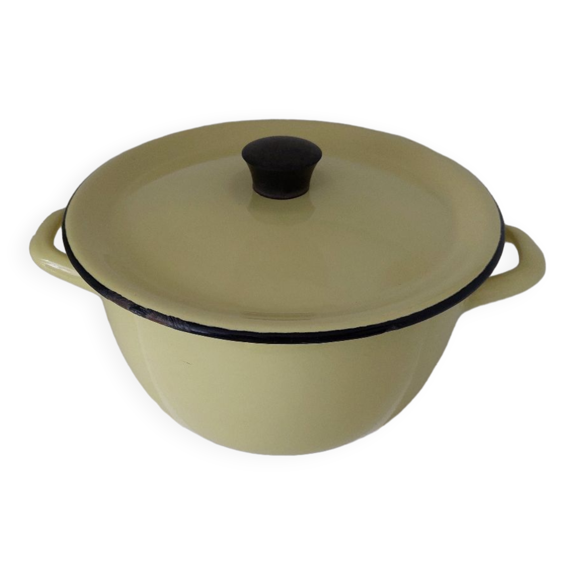 Cocotte en tôle émaillée jaune vintage