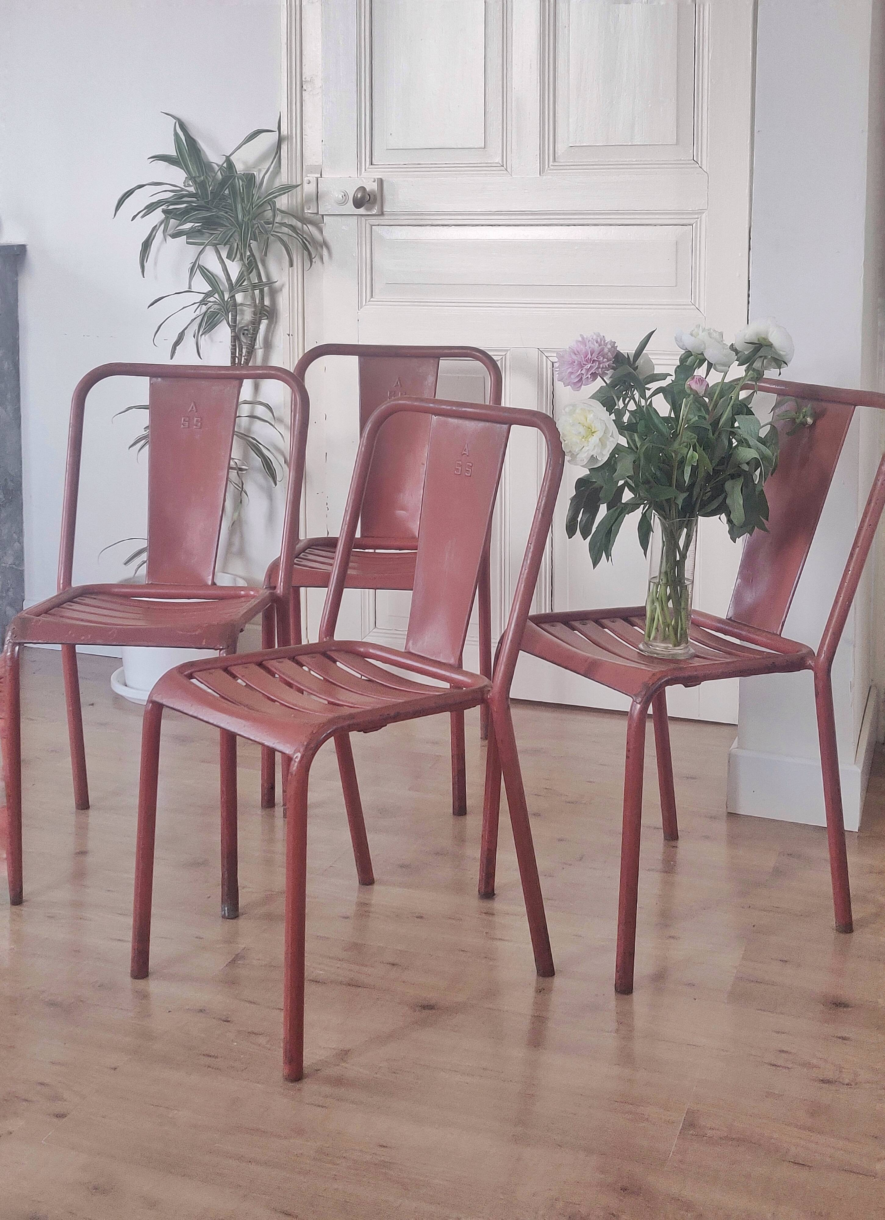 Series of 4 chairs Tolix T4 years 50