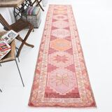 3x13 Rug For Kitchen Red Beige Oushak Vintage Runner Rug, 83x386Cm