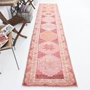3x13 Rug For Kitchen Red Beige Oushak Vintage Runner Rug, 83x386Cm