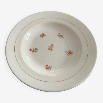 Old hollow plate with flower patterns, gold edging
