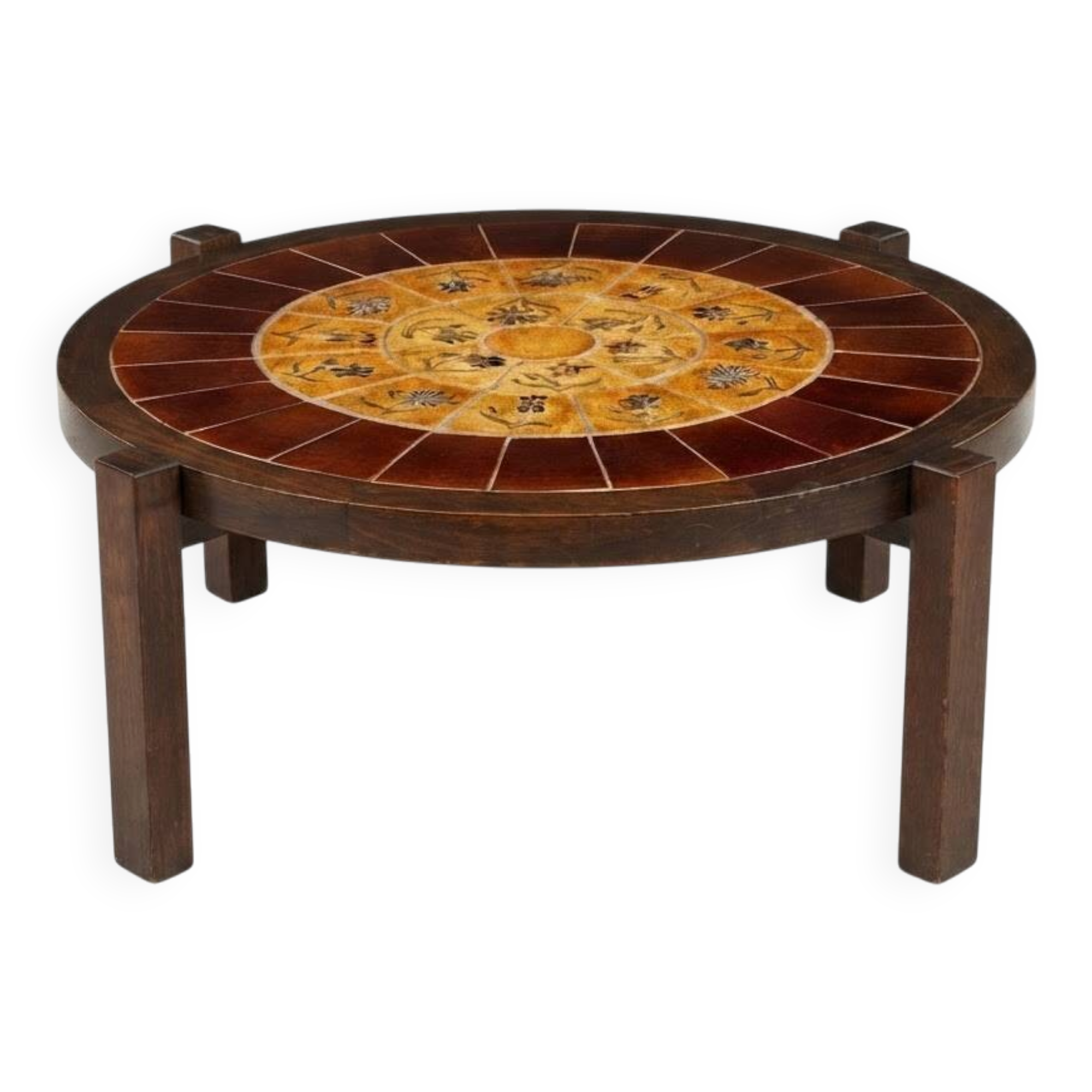 Table basse en bois et céramique style Roger Capron, Vallauris, années 70