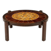 Table basse en bois et céramique style Roger Capron, Vallauris, années 70