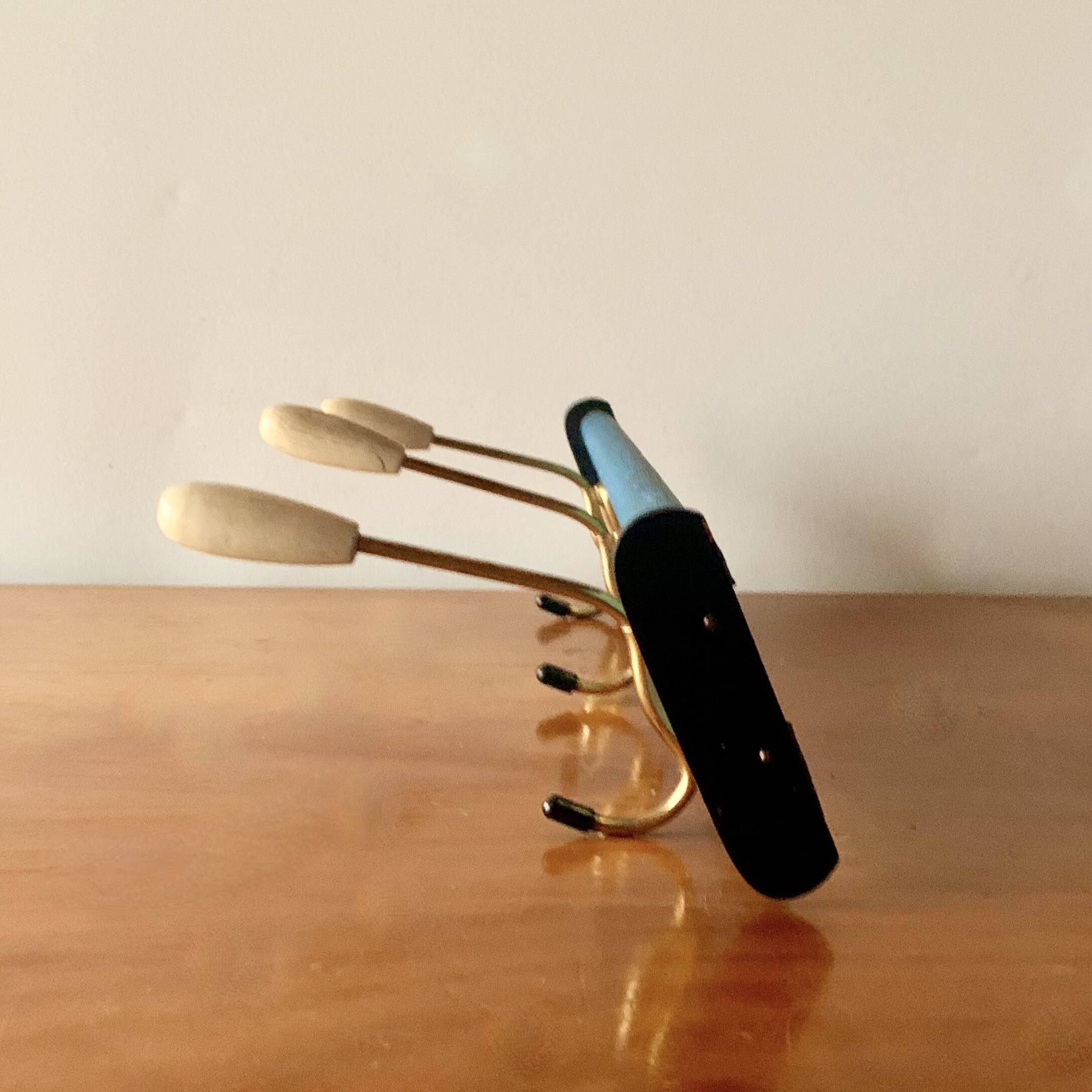 Vintage wall coat rack - 3 brass coat hooks