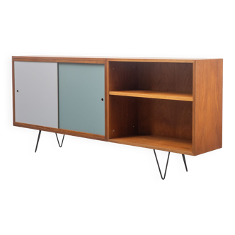 Vintage teak sideboard, colored doors, restored