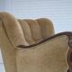 1960s, Danish armchair, original green furniture velour, carved oak wood.