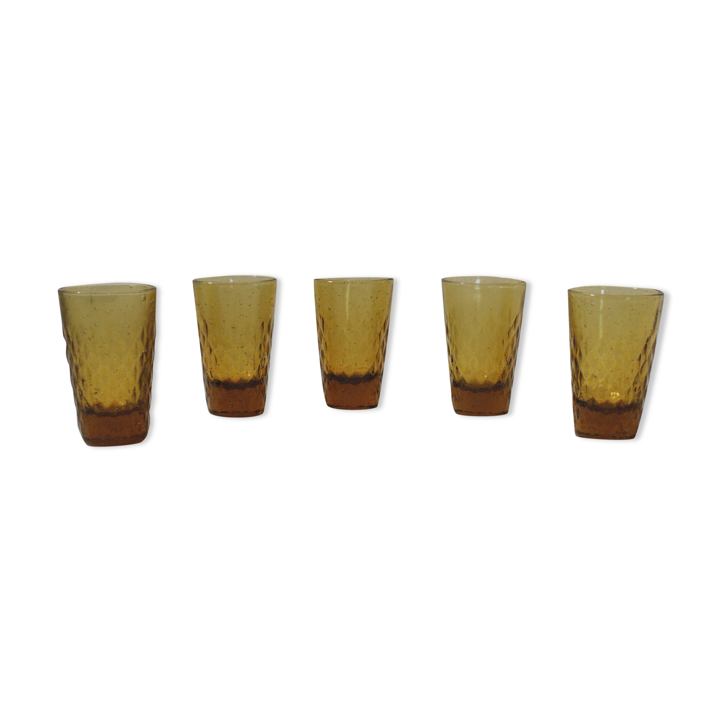 5 vintage amber glass shot glasses