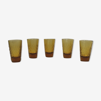 5 verres à liqueur vintage en verre ambré