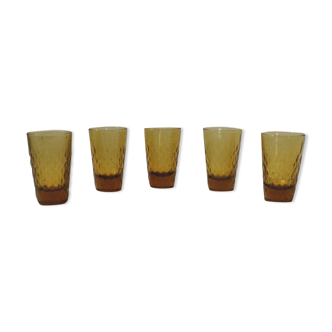 5 vintage amber glass shot glasses