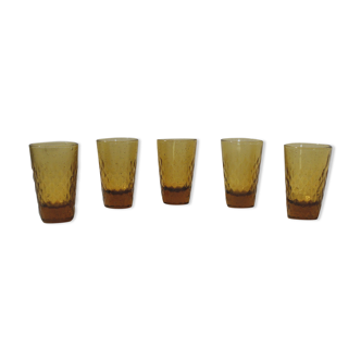 5 verres à liqueur vintage en verre ambré