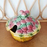 Sarreguemines jam maker in slip, strawberry decoration
