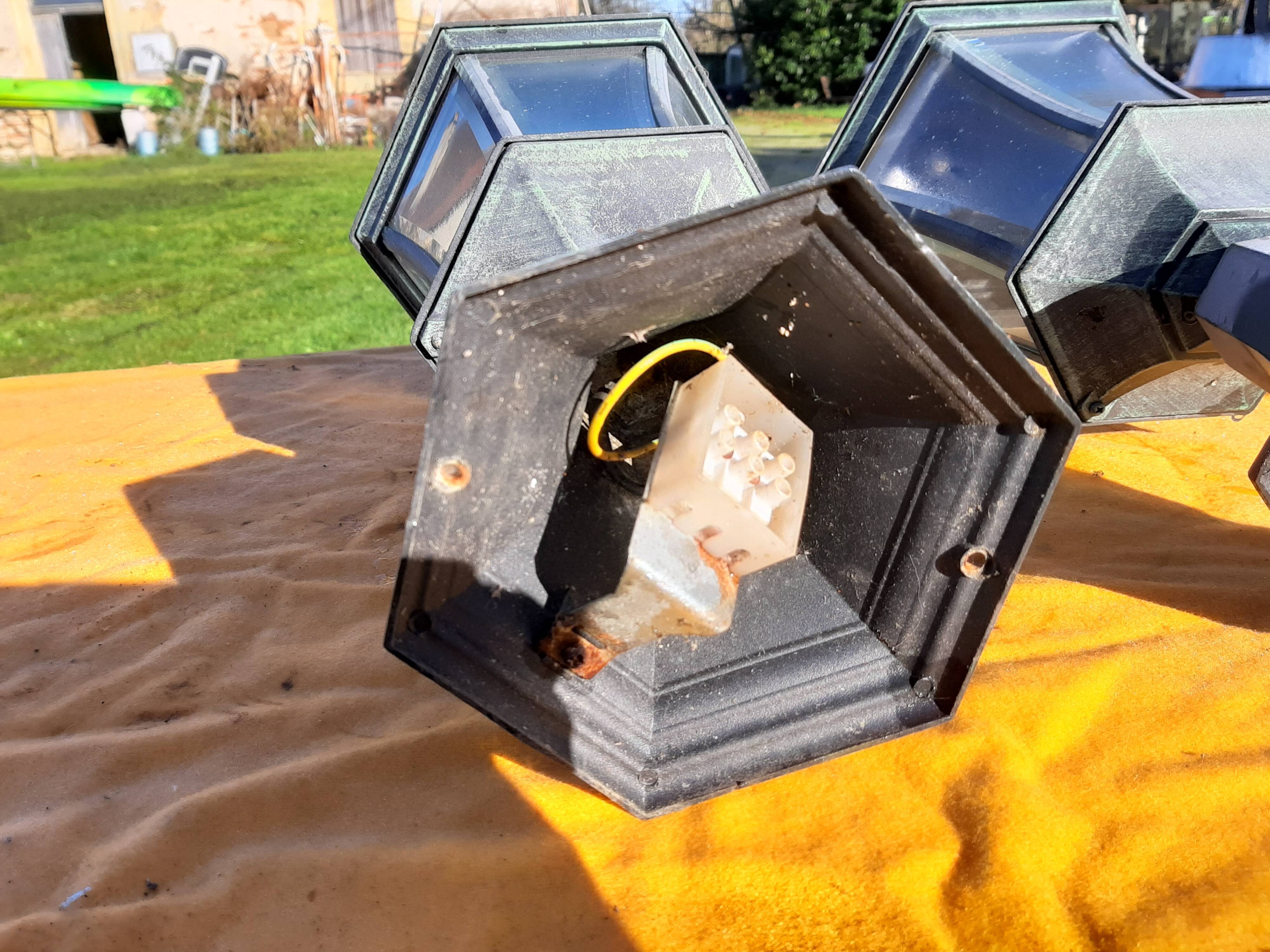 Pair of Outdoor Lamps in Tole and Glass
