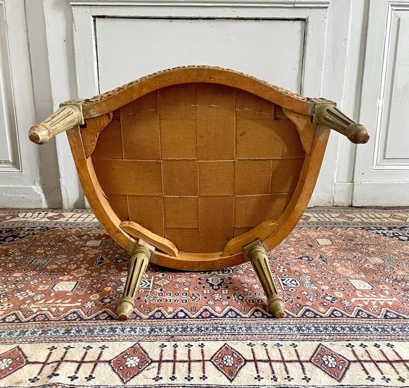 Pair of wooden and velvet armchairs in Louis XVI style 19th century