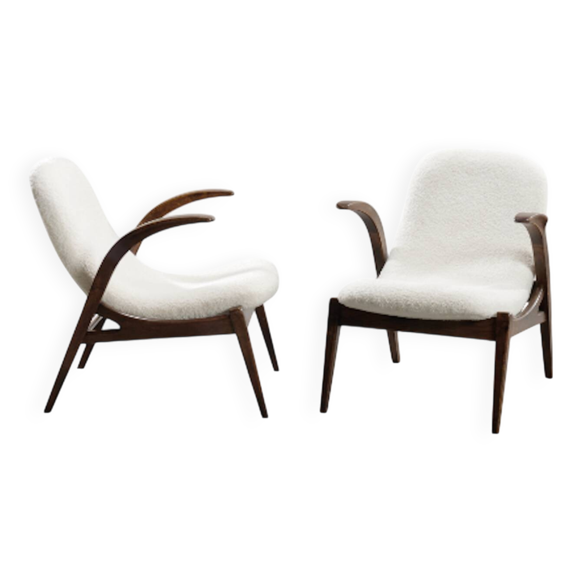 Two armchairs in wood and bouclé fabric by jan vanek, 1960s