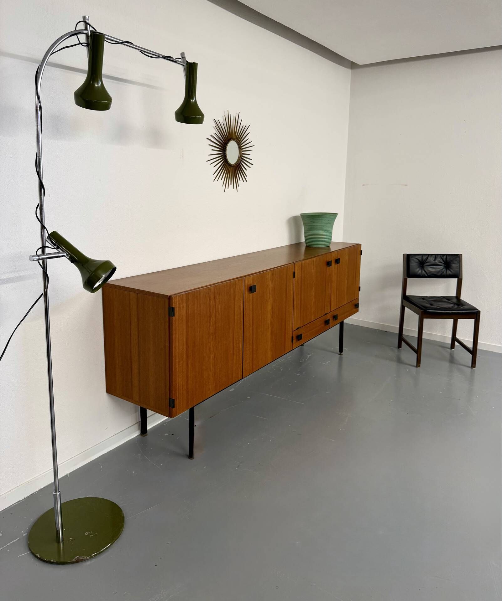 Vintage teak enfilade attributed to Gérard Guermonprez, 1960s design.