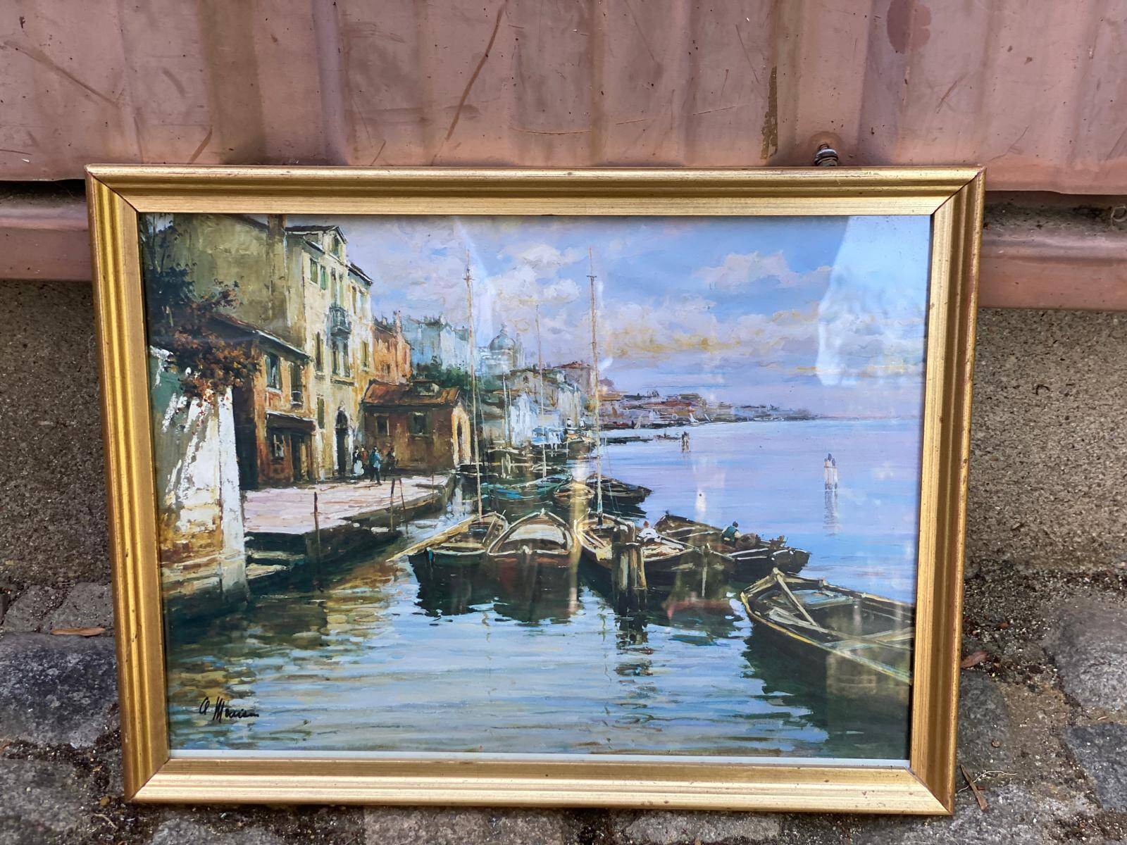 Printed tableau reproduction of a canal scene in Venice 1960